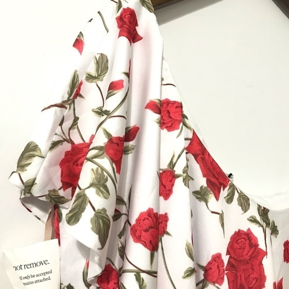 Fame and Partners Briar Rose White Red Floral One Shoulder Dress Ruffle US 8 NWT - Picture 8 of 12